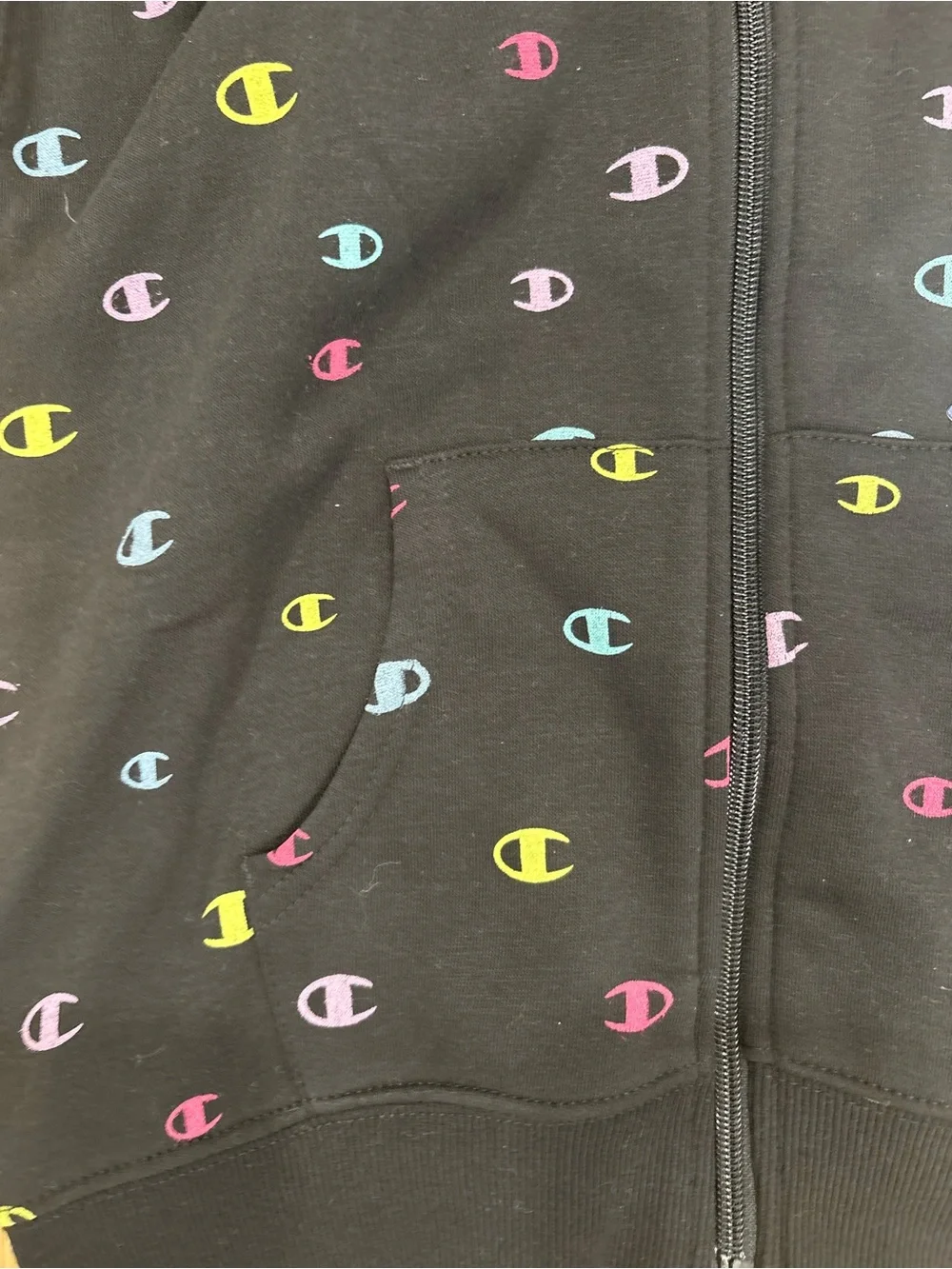 Champion girl Black Hoodie with Multicolor Logo Print comfy back to school